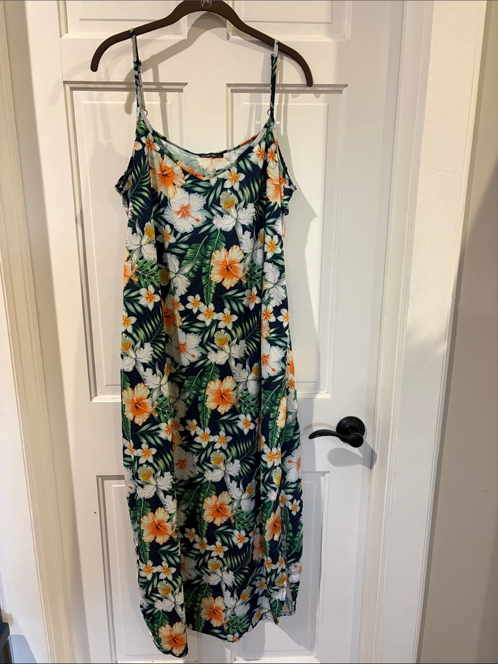 Tropical Floral Maxi Slip Dress in Navy and Green